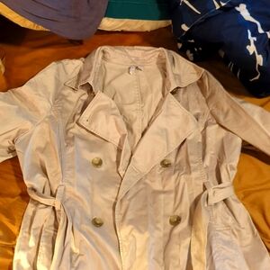Old Navy Grey Sateen Trench Coat Cropped Sleeves